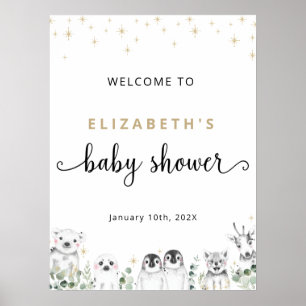 Póster Baby Shower Welcome Winter Wonderland Animals Post