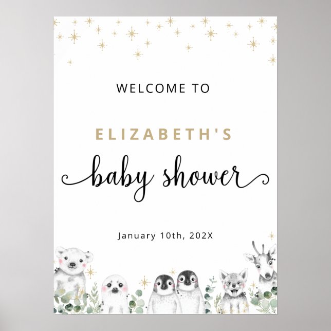 Póster Baby Shower Welcome Winter Wonderland Animals Post (Frente)