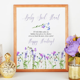 Póster Baby Sock Hunt Purple Wildflower Baby Shower Game