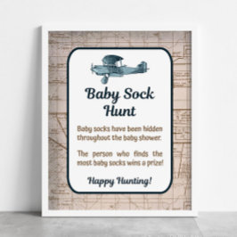 Póster Baby Sock Hunt Shower Game Vintage Avión Viaje