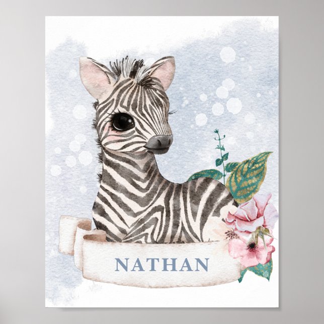 Póster *~* Baby Zebra Nursery Boy Jungle Sweet Name Post (Frente)