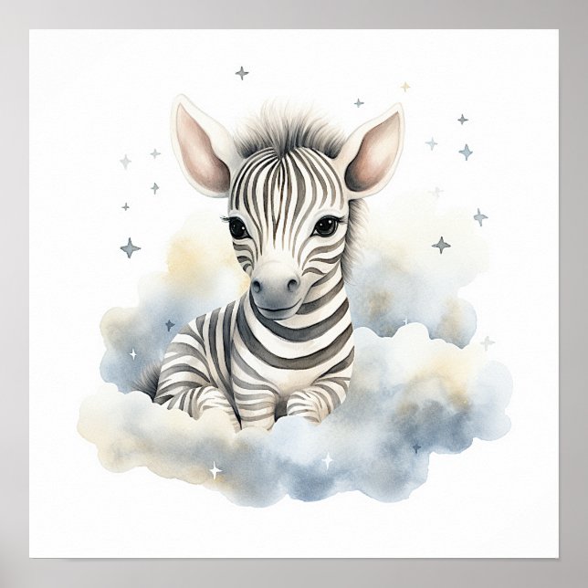 Póster Baby zebra on clouds poster for nursery room (Frente)