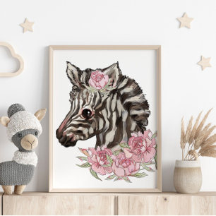 Póster Baby Zebra Rose Animal Poster Wall Print
