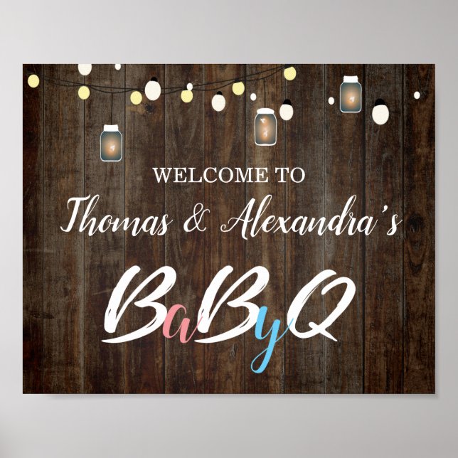 Póster BabyQ BBQ Baby Shower Welcome Sign Wood (Frente)