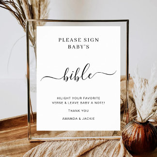 Póster Baby's Bible Modern Minimalist Baby Shower Signage