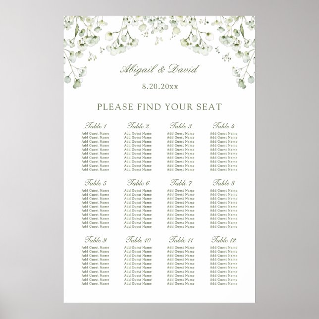 Póster Baby's Breath Wedding Seating Chart (Frente)