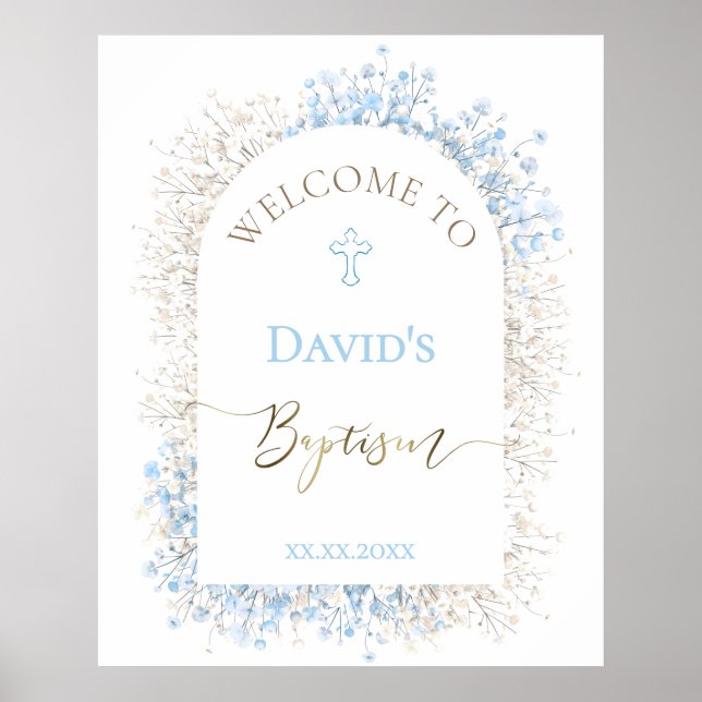 Póster Baby's Breath white blue Baptism welcome  (Frente)