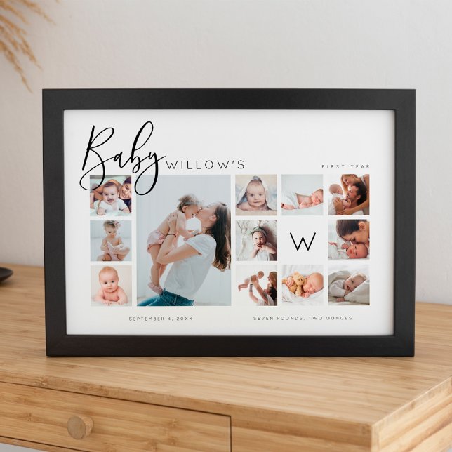 Póster Baby's First Year Photo Keepsake Collage Monogram (Baby's First Year Photo Keepsake Collage Monogram Poster)