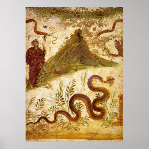Póster Bacchus and Serpent Agathodaimon in Pompeii