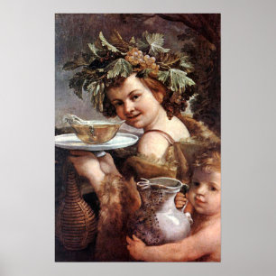 PÓSTER BACCHUS CON GRIETAS Y VINO