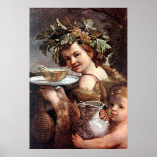 PÓSTER BACCHUS CON GRIETAS Y VINO