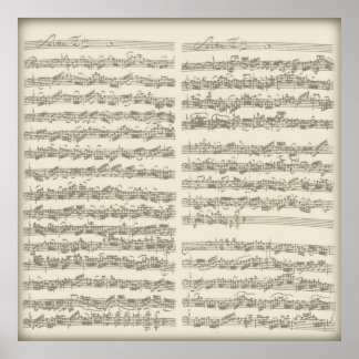 Póster Bach 2ª Cello Suite, Varias Páginas De Manuscrito