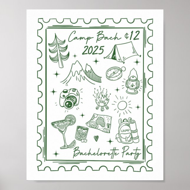 Póster Bacheloret De Camping Retro Del Equipo De Camp Bac (Frente)