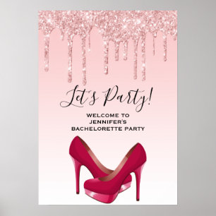 Póster Bachelorette de Purpurina rosado moderno