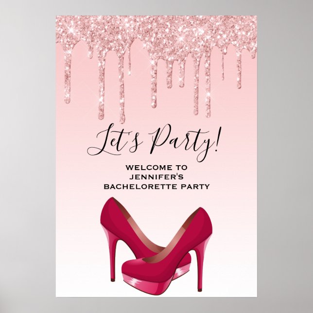 Póster Bachelorette de Purpurina rosado moderno (Frente)