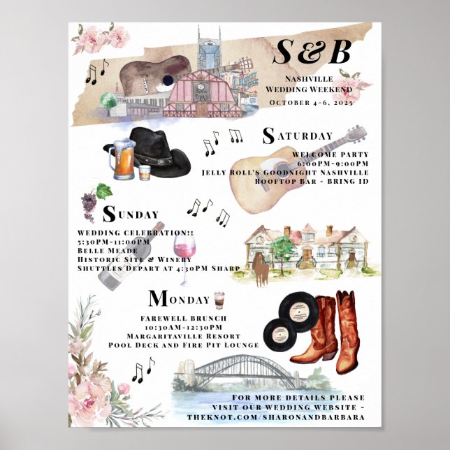 Póster Bachelorette Weekend Itinerary | Nashville (Frente)