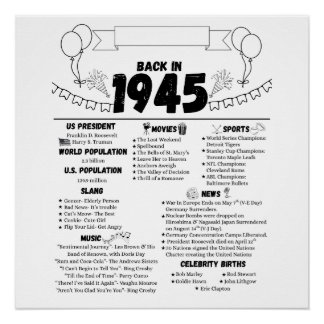 Póster Back in 1945 Birthday Memories