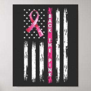 Póster Back The Pink Ribbon Flag Breast Cancer Awareness