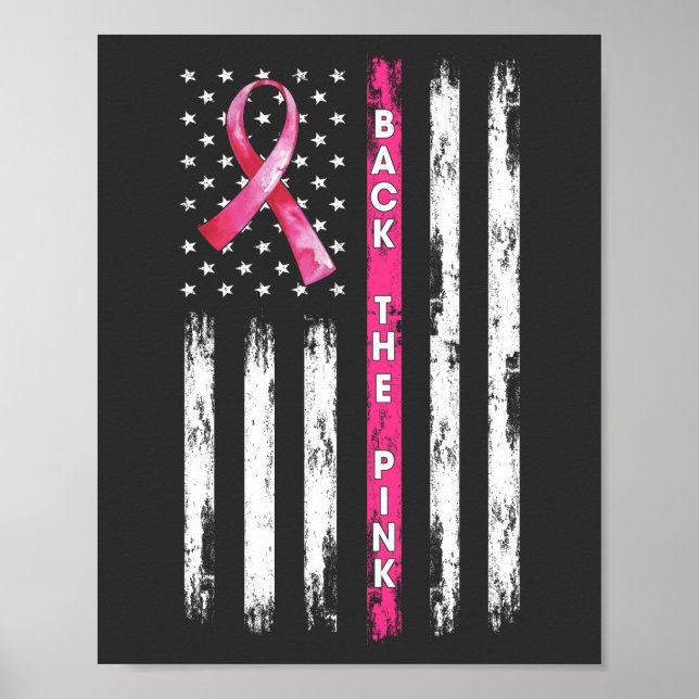 Póster Back The Pink Ribbon Flag Breast Cancer Awareness  (Frente)
