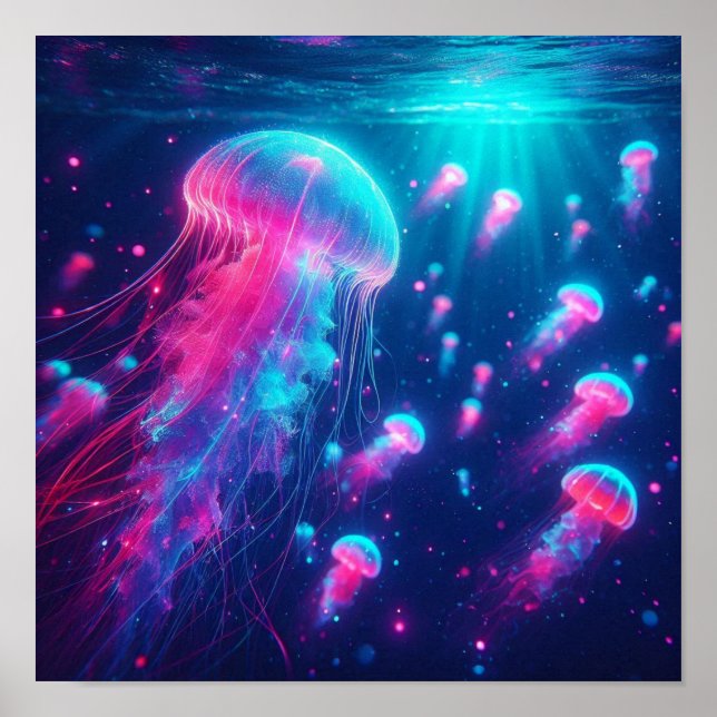 Póster Back to School Dream Neon Jellyfish Drift (Frente)
