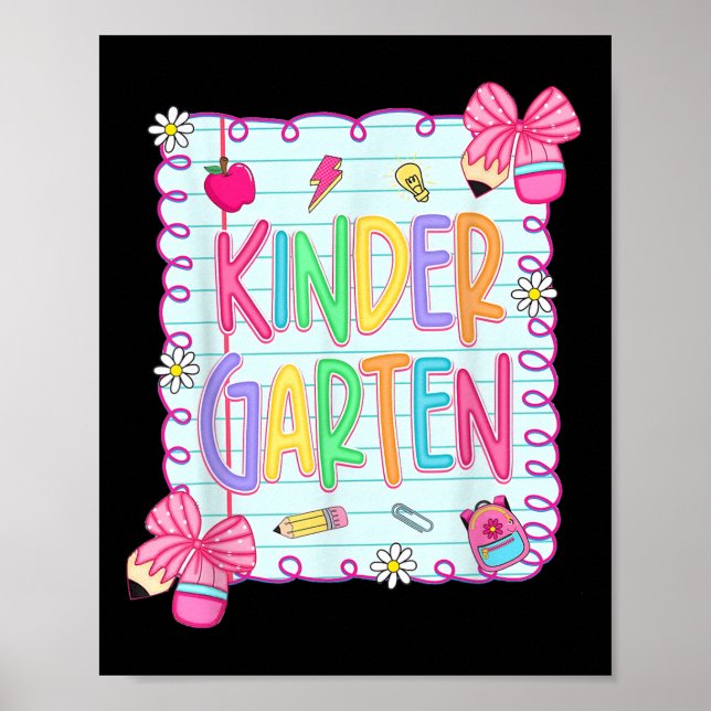 Póster Back To School Kindergarten Coquette Pencil Bow Te (Frente)