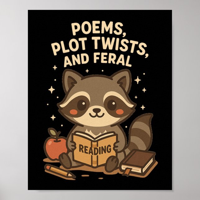 Póster Back To School Reading Teacher Raccoon Poem Plot T (Frente)