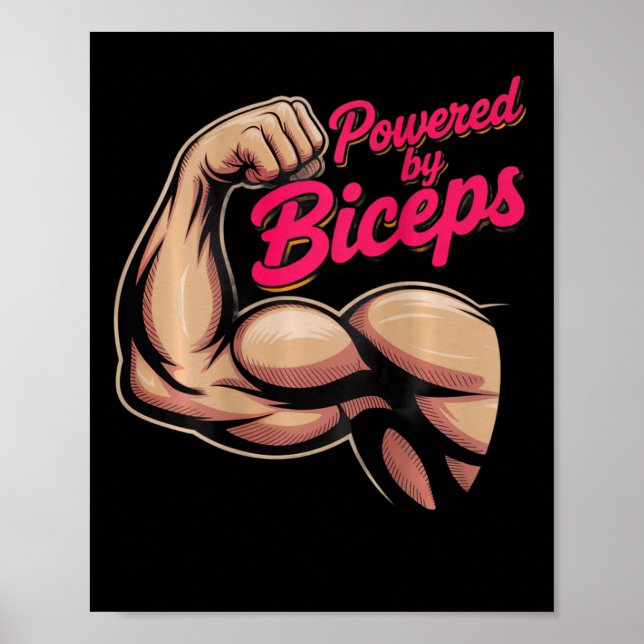 Póster Backprint Funny Gym Humor Biceps Gains Powered By  (Frente)