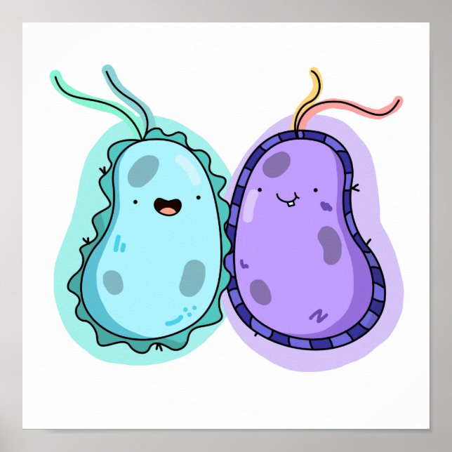 Póster Bacterias Cute Kawaii (Frente)