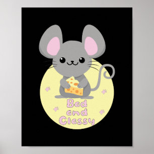 Póster Bad and Classy Kawaii Rat Eating Cheese Yellow 