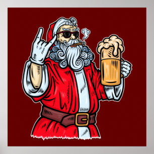 Póster Bad Santa Claus, Rock, Beer and Cigar