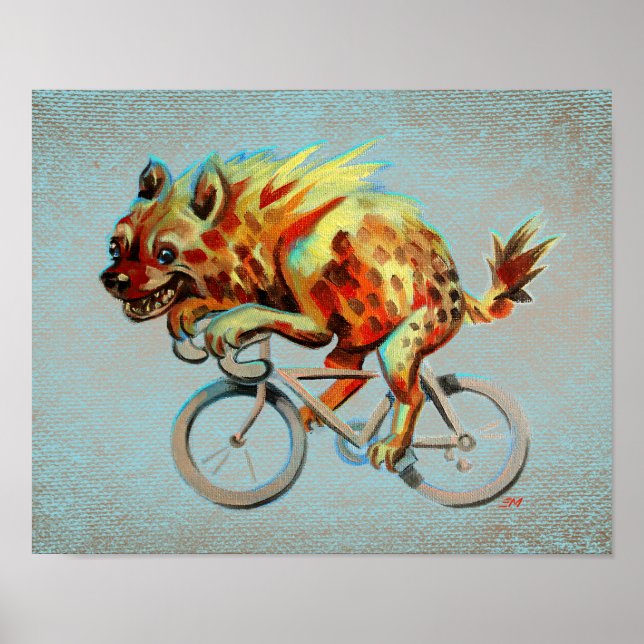 Póster Badass Hyena Montando Una Bicicleta (Frente)