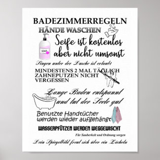 Póster Badezimmerregeln - Regeln fürs Bad