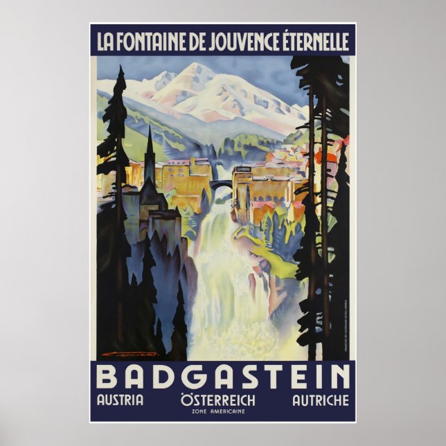 Póster Badgastein, Austria, Poster de esquí de viajes (Frente)