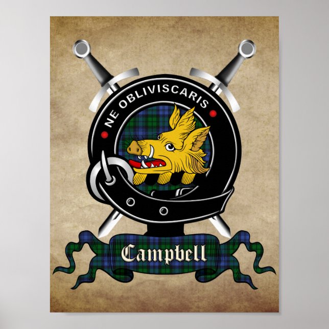 Póster Badge Campbell Clan y Poster Tartán 8.5x11 (Frente)