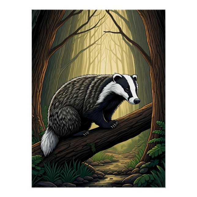 Póster Badger in Enchanted Forest (Anverso)