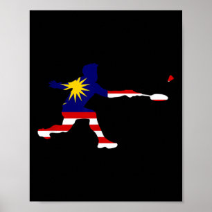 Póster Bádminton Bandera Malasia Raqueta Volante Hombre J