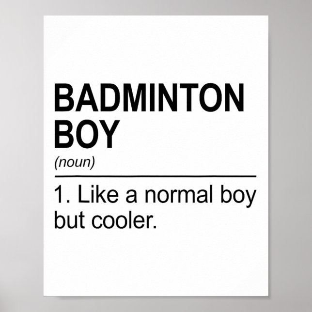 Póster Badminton Boy Noun Definition Shuttle Pl (Frente)