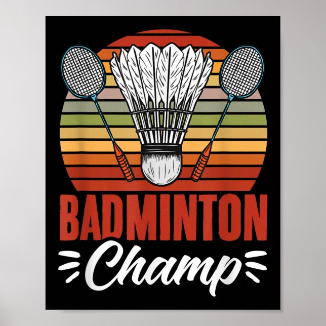 Póster Badminton Champ Racket Shuttle Vintage Badminton P (Frente)