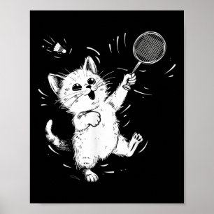 Póster Bádminton Divertido Gato Lindo Jugador de Bádminto