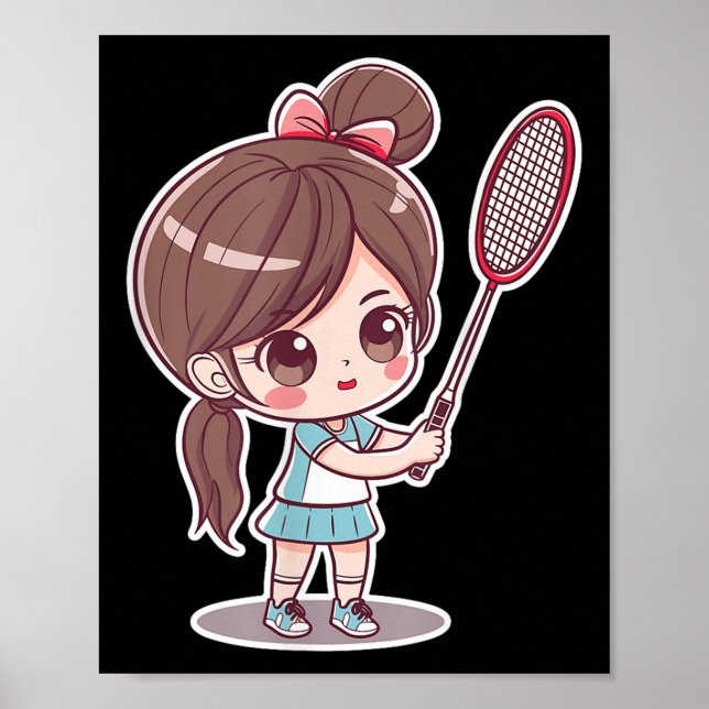 Póster Badminton Girl Comic Style Shuttle Game For Girls  (Frente)