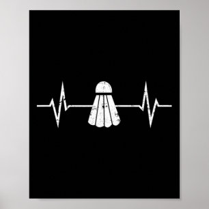 Póster Badminton Heartbeat T Shirt Grunge Gift Player Coa