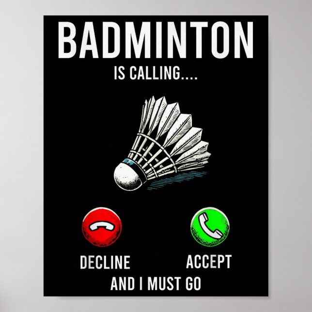 Póster Badminton Llama Declinación Acepta Diversión (Frente)