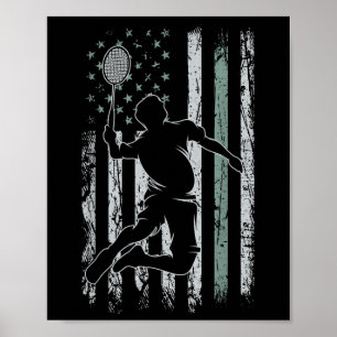 Póster Badminton Retro Lanzadera De Bandera Estadounidens