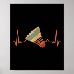 Póster Badminton Shuttle Court Game Sport Heartbeat Badmi