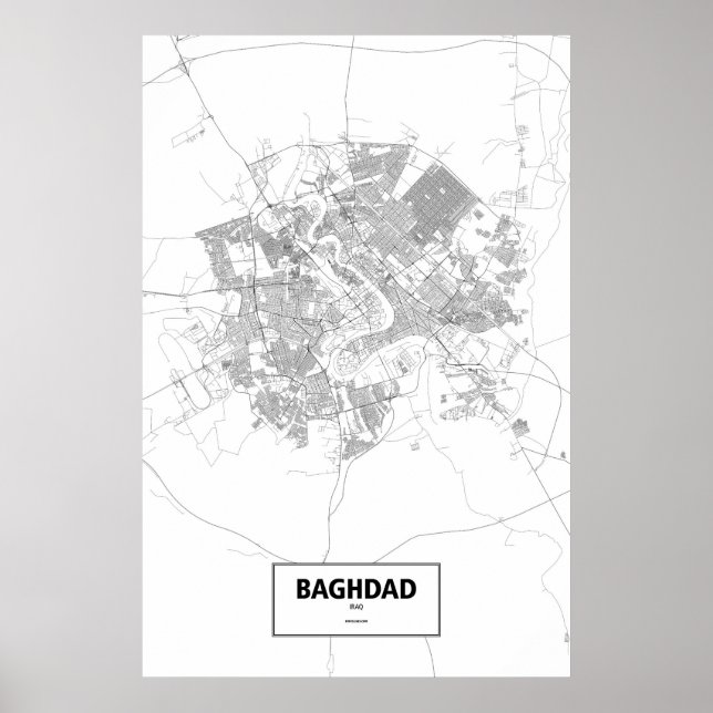 Póster Bagdad, Irak (negro sobre blanco) (Frente)