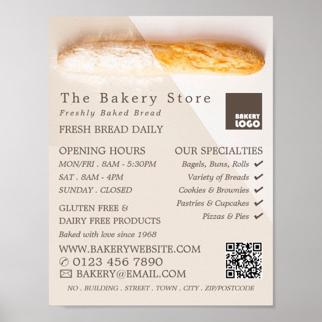 Póster Baguette Fresca, Tienda de Panadería de Moda Publi (Frente)