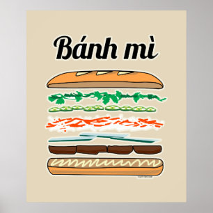 Póster Baguette vietnamita del pan francés del bocadillo