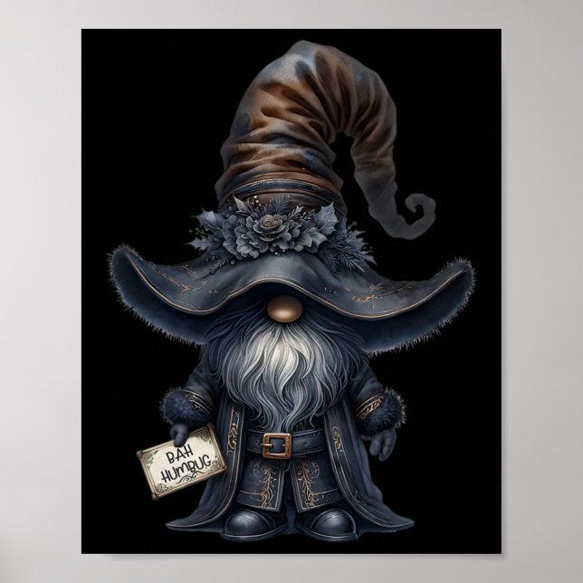 Póster Bah Humbug Gnome En Dark Santa Outfit Funny Anti C (Frente)
