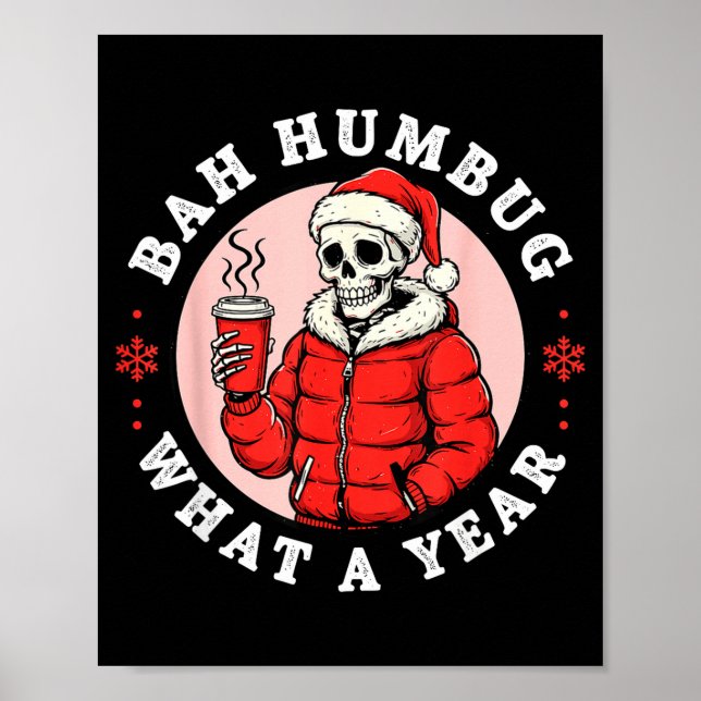 Póster Bah Humbug Skull Hat Santa's Candy Christmas Pajam (Frente)