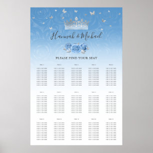 Póster Bahama Blue and Silver Crown Floral Seating Charts